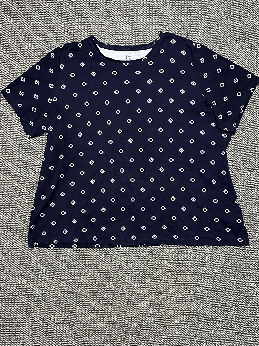 Kim Rogers Navy Blue Short Sleeve Tee with White Dot Print